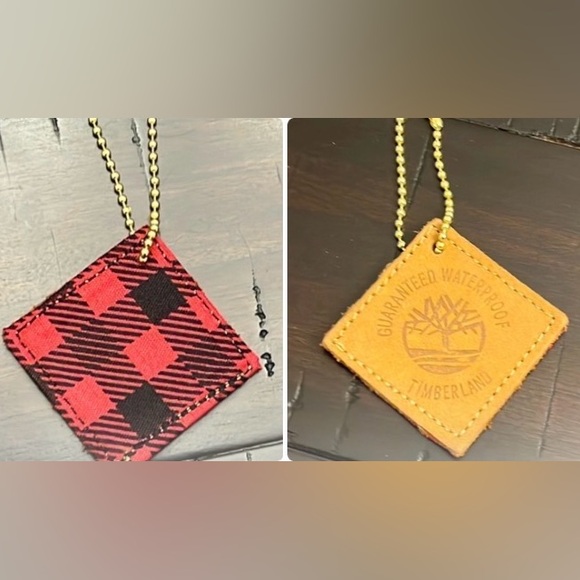 Timberland Other - Timberland Leather boot hang tag key chain leather Buffalo Plaid Wheat